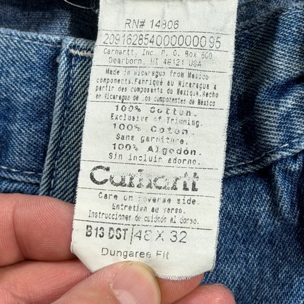 Carhartt B13 DST Men 46x32 Blue Denim Dungaree Carpenter Jeans Suspender Buttons